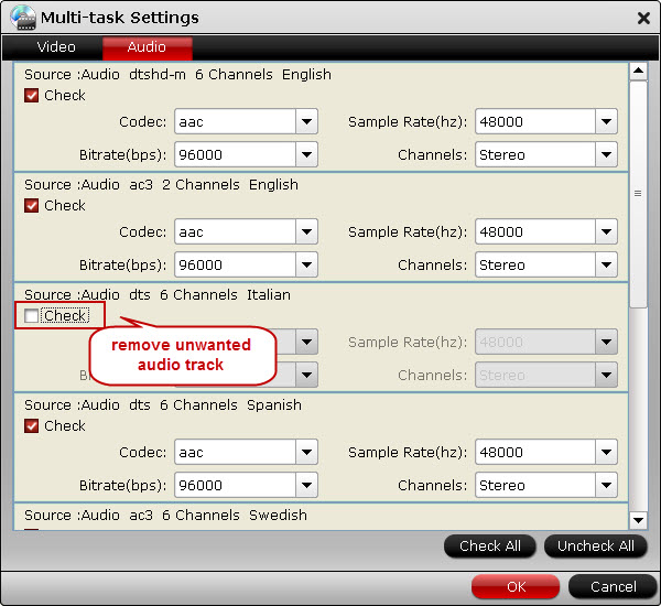 audio settings for multi-track mp4