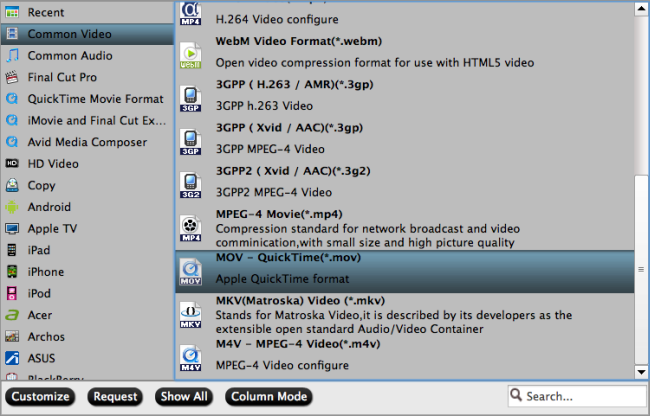 Output QuickTime MOV format