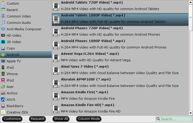 output format for android tablet