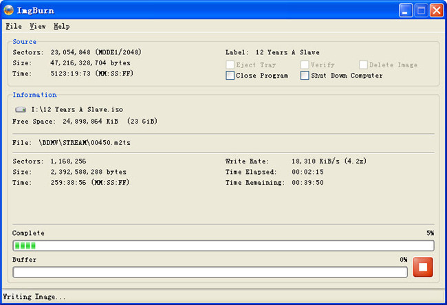 start to create blu-ray iso image