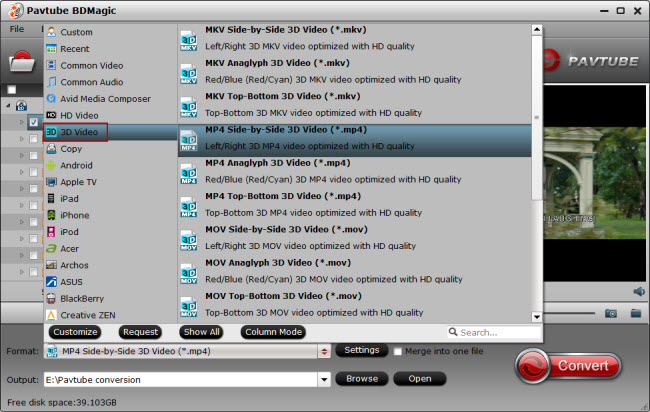 Output 3D SBS MP4 format