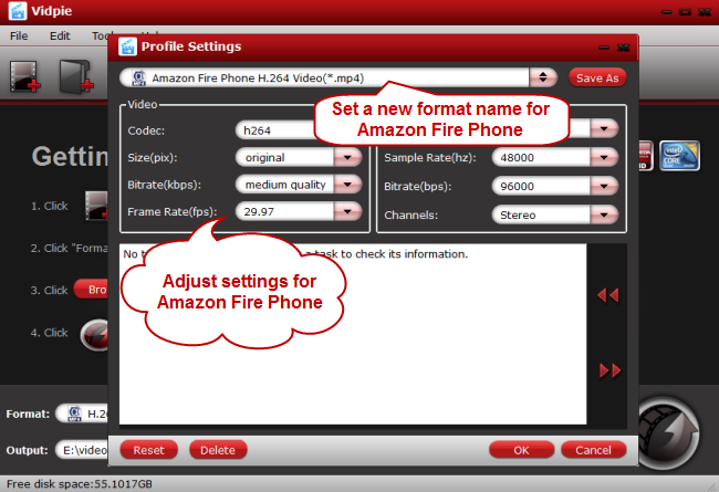 adjust parameters for amazon fire phone