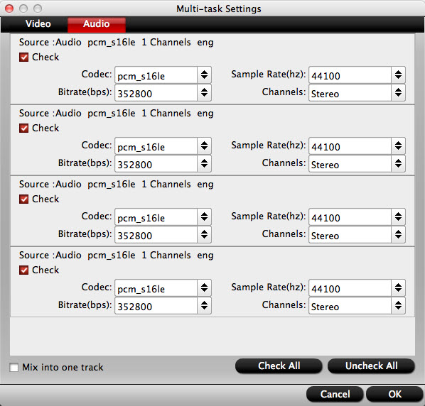 Adjust multi-track settings