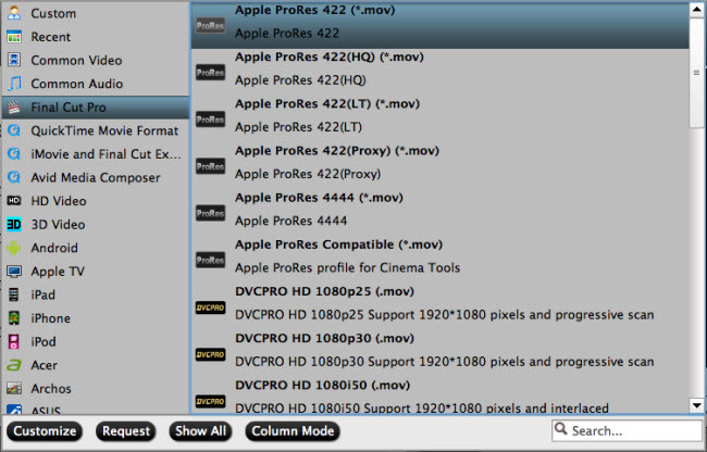 Output Apple Prores formats