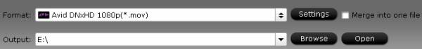 mxf output settings area