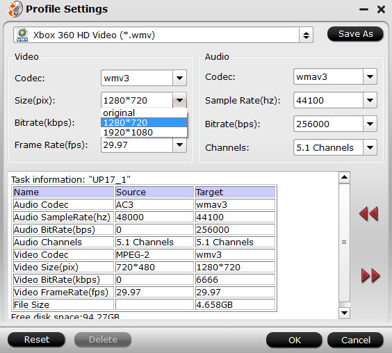 adjust settings for output wmv video