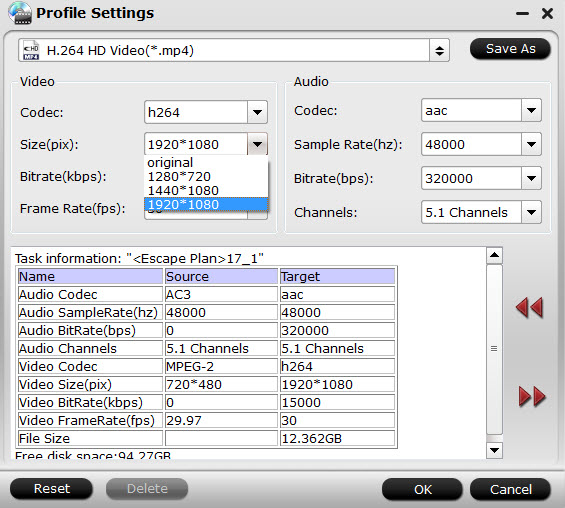 h.264 hd video settings