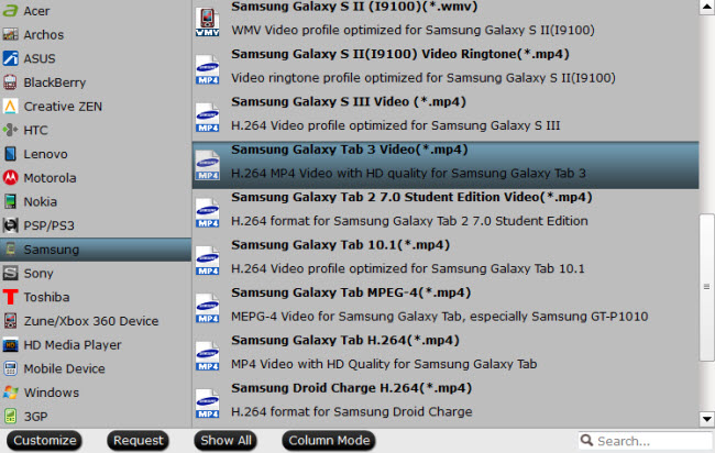 choose samsung galaxy tab s supported video format