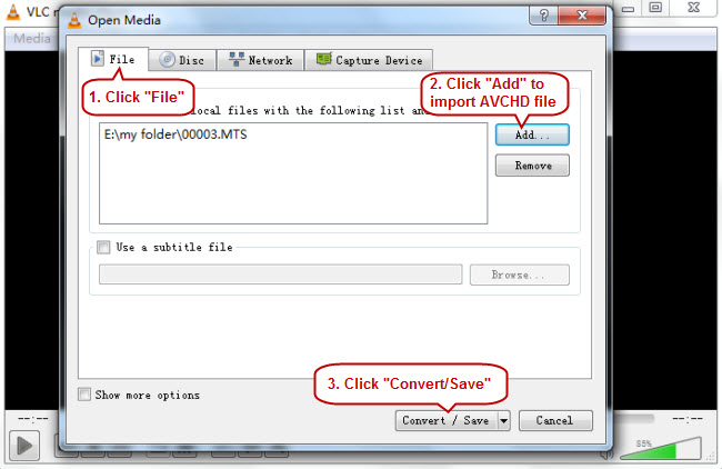 import AVCHD files to VLC player