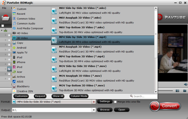 3D output format for Panasonic TV