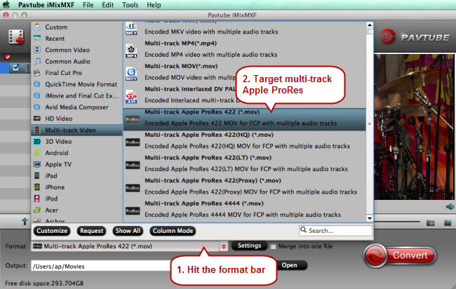 Output multi-track Apple prores format