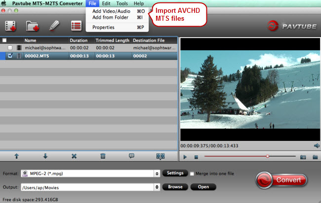 Load AVCHD mts/m2ts files