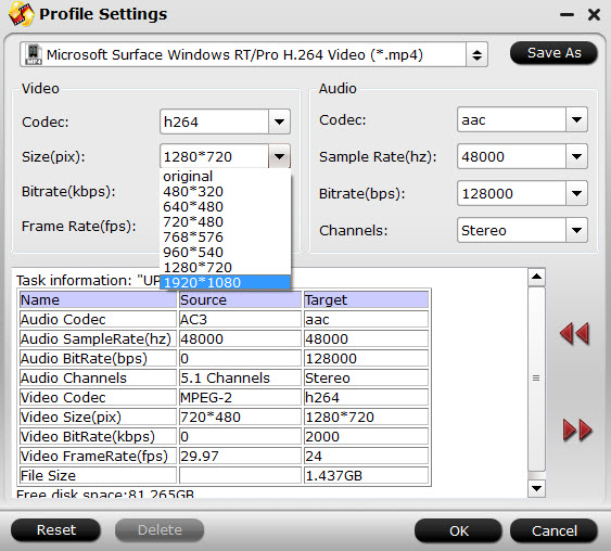 Set optimized profile formats