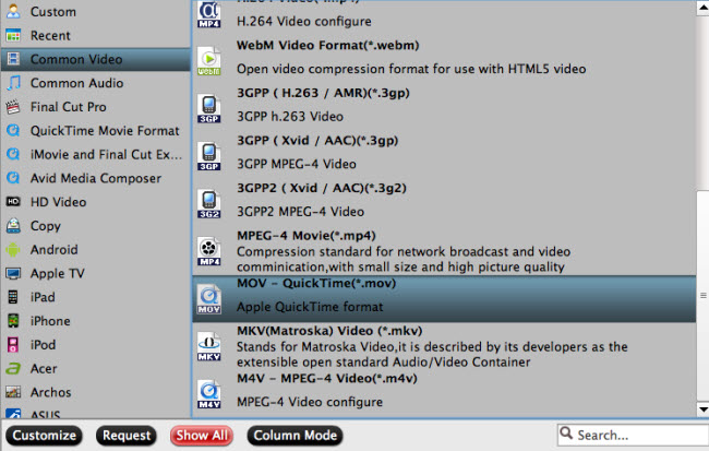 Output QuickTime mov format