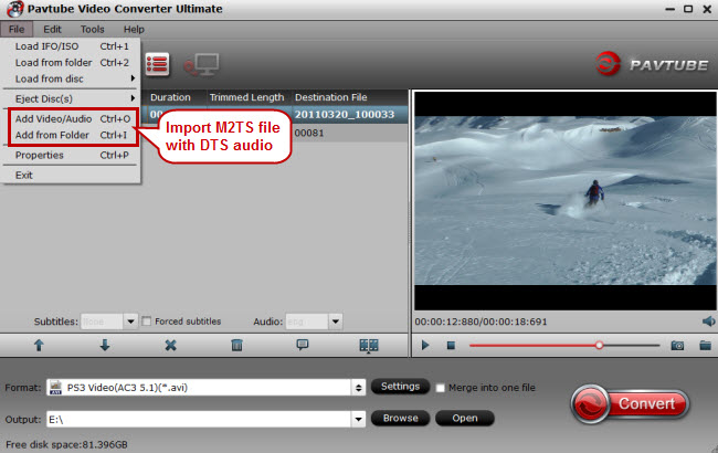 import m2ts file with dts audio