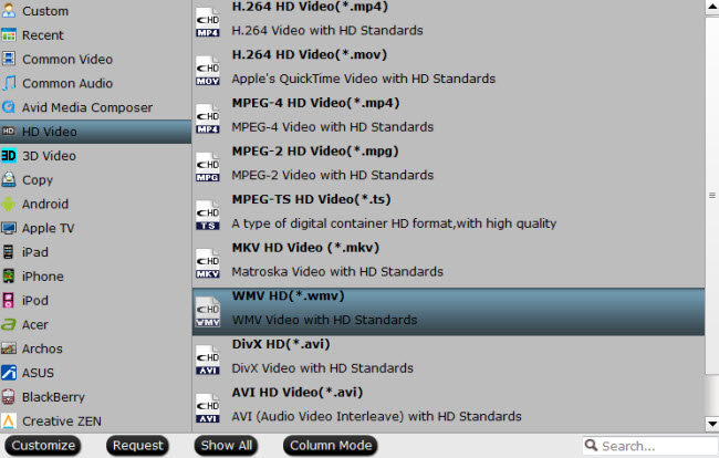 Output WMV HD format