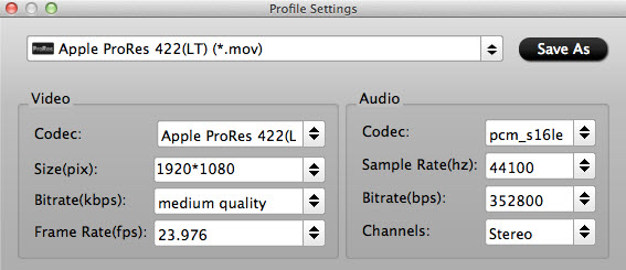 Adjust Prores LT Settings