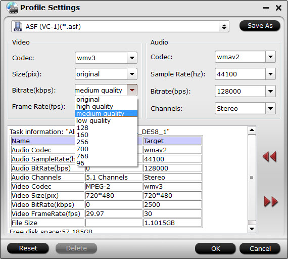 Adjust asf video/audio presets
