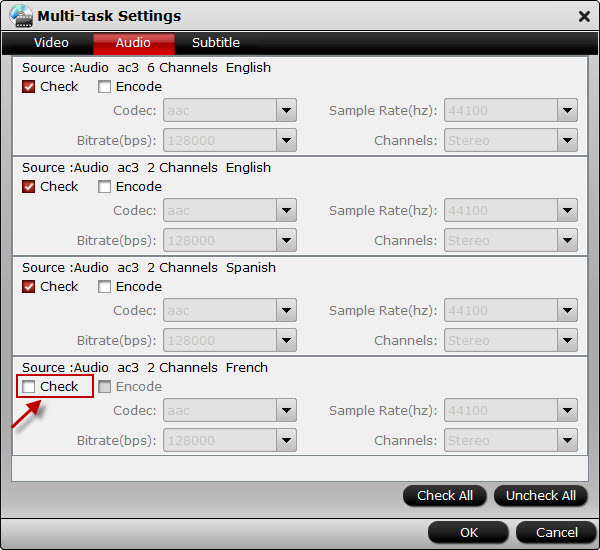 Customize audio or subtitle tracks for output