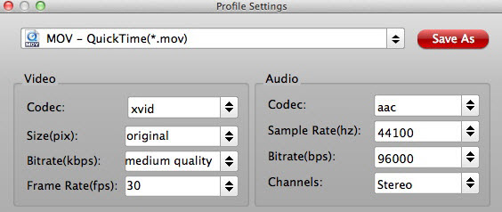 Adjust QT MOV profile settings