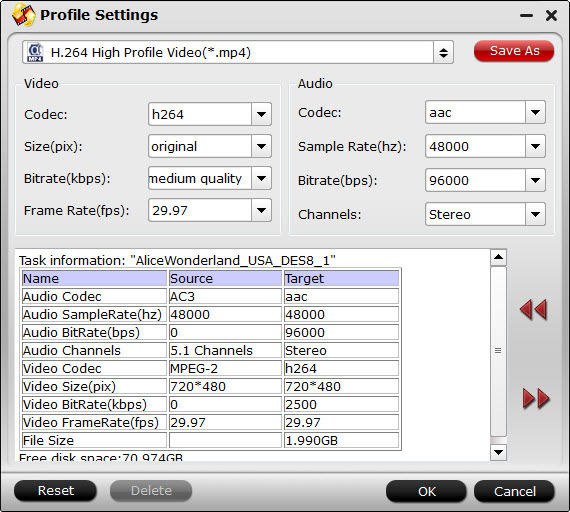 Adjust video audio presets in DVDAid