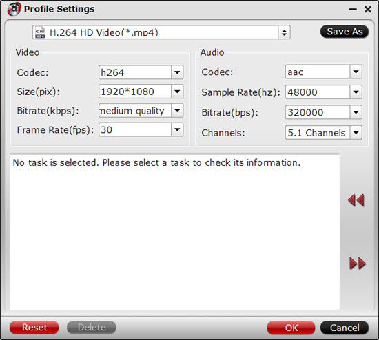h.264 mp4 output profile settings