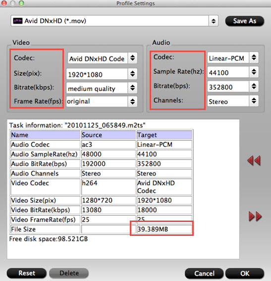 Change output profile parameters