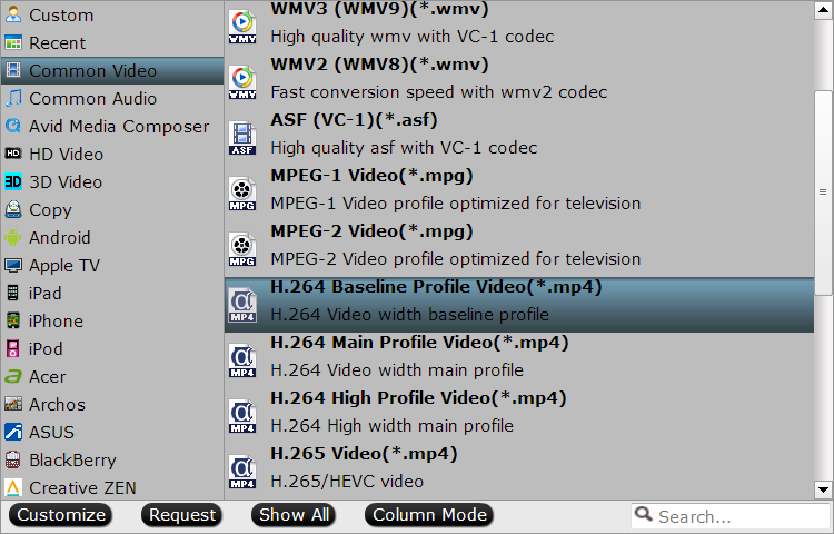 Select H.264 as output file format