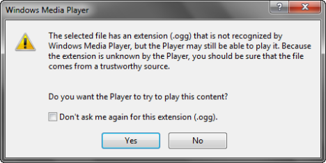 Windows Media Player warning windows