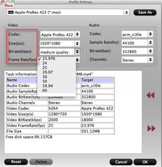 Define ProRes profile parameters