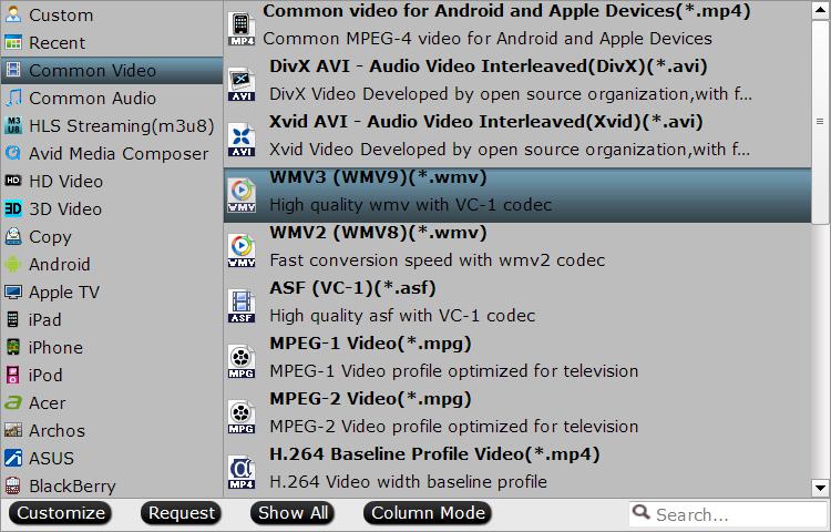 Select Windows Media Center WMV3 to output