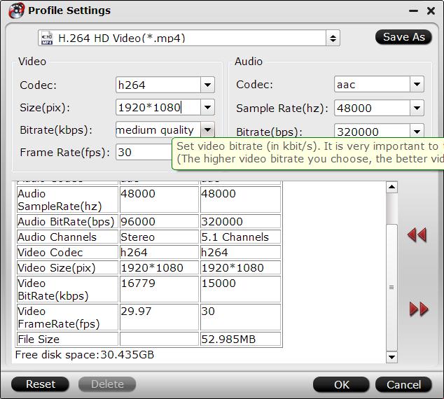 Adjust output profile parameters 