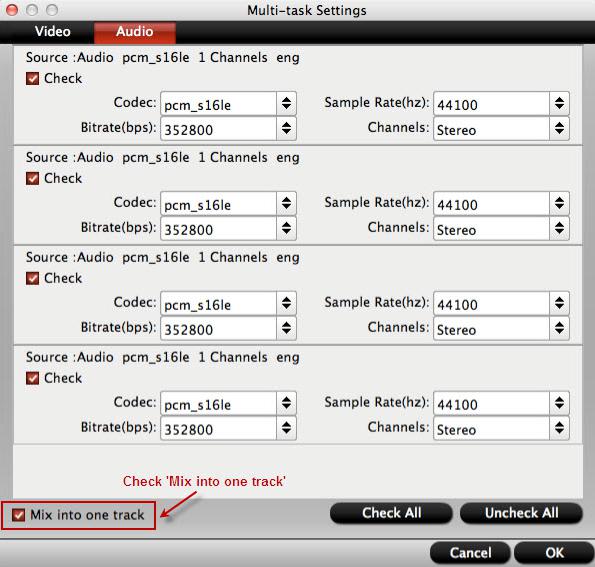 Multi-Track video audio settings