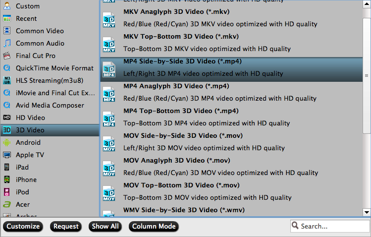 Output 3D format for VR Headsets