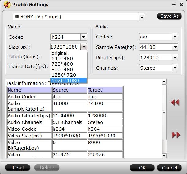 adjust resolution for sony hd tv