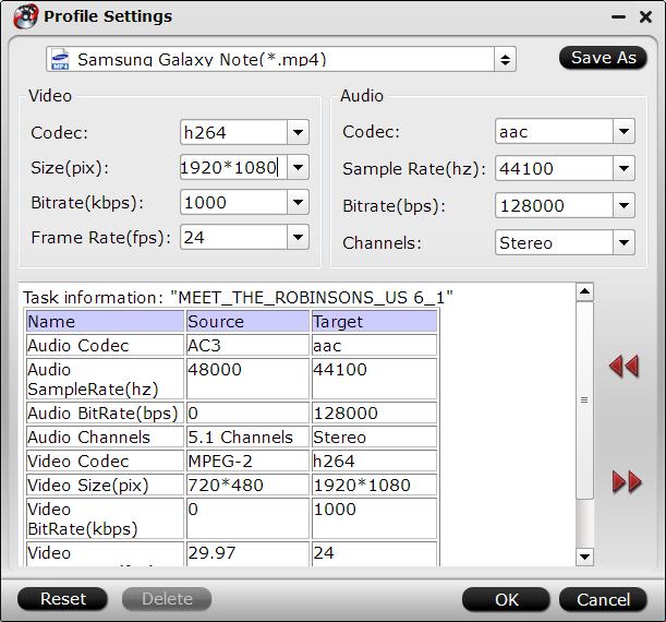 Change output profile parameters