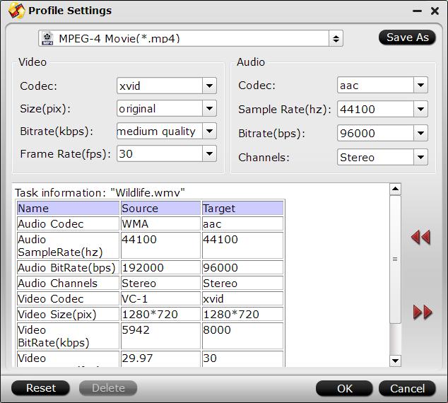 Change output profile parameters