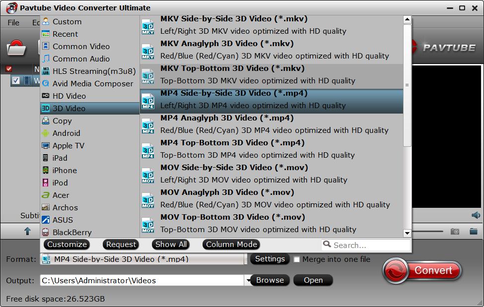 output 3D SBS MP4