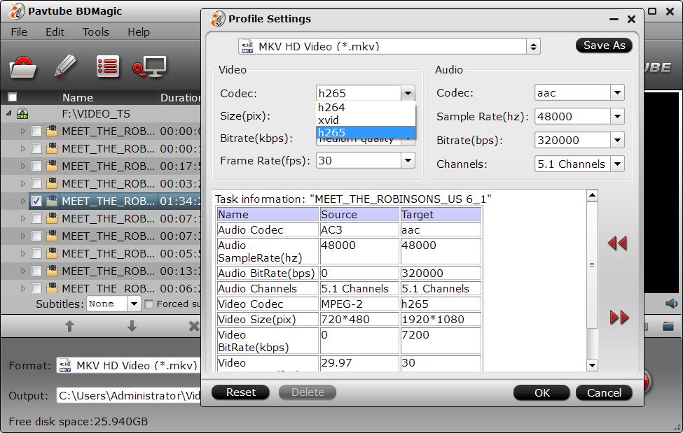 Choose output H.265 HD MKV format