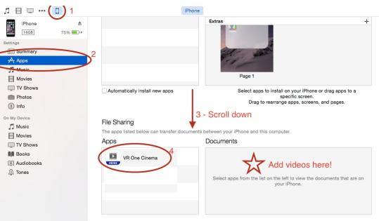VR One Cinema app iphone video transfer