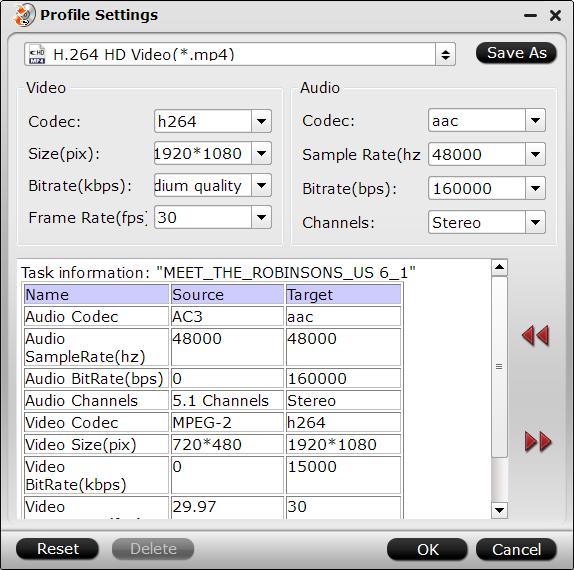 Change output video audio profile settings