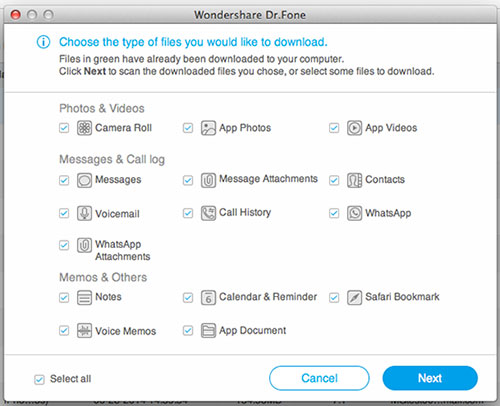 Select file types to download