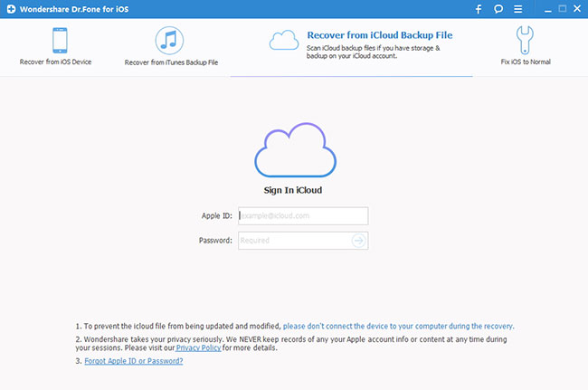 Select iCloud backup Recovery mode