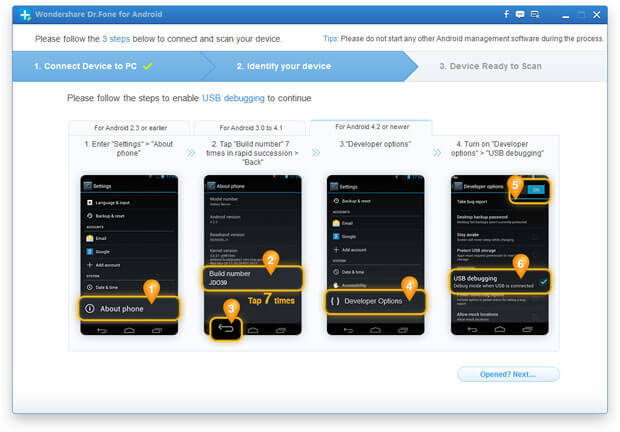 USB Debugging for Android 4.2 or later