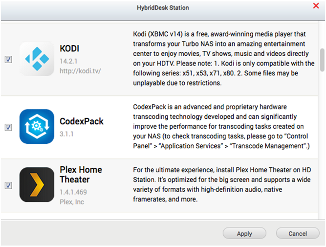 Choose Kodi application on HD Station to install