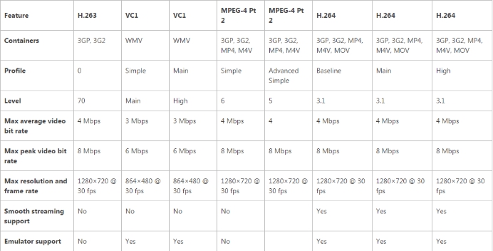 Video codecs supported by the Qualcomm Snapdragon 200