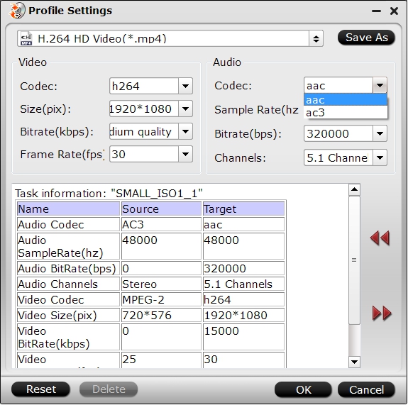 Customize to output AAC audio codec