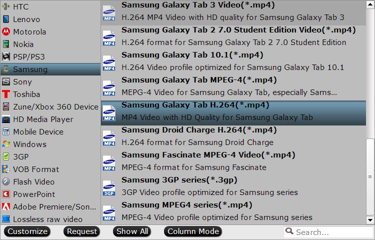 Output Galaxy Tab preset file formats