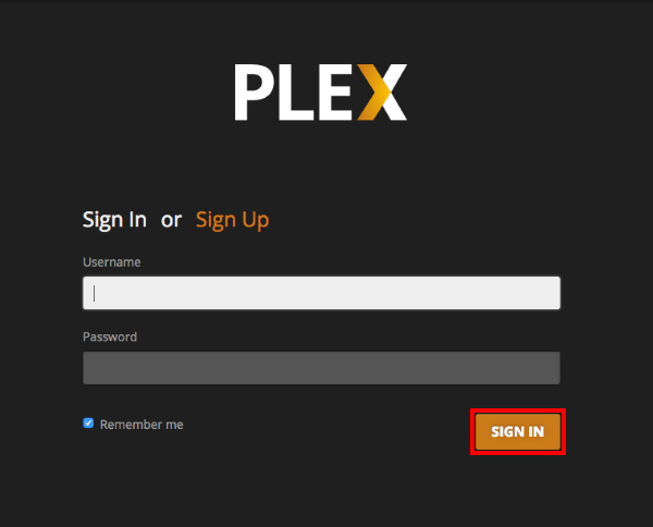 Sign in Plex Media Server