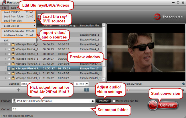 convert blu ray dvd video to ipad air 2 mini 3 Transfer MKV/AVI/H.265/FLV/VOB to Galaxy S7 Active